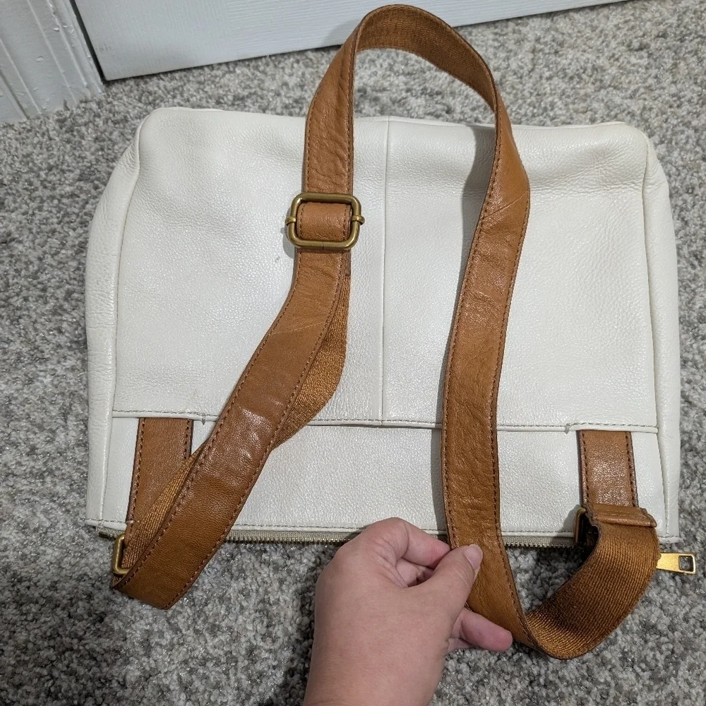 Fossil Corey Cream, Tan & Brown Cross Stitch Large Crossbody Bag